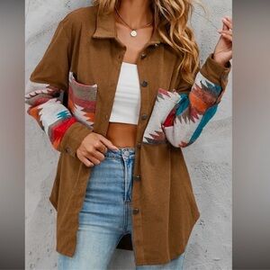 Brown Corduroy Jacket with Patterned Sleeves